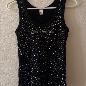 Y2K Las Vegas Black Rhinestone Tank Top